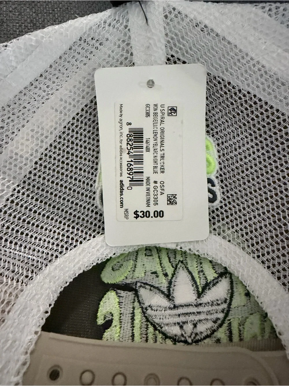 adidas Kids Beige Trucker Hat with Neon Green Patch